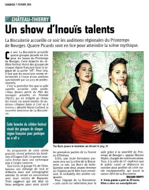 Coupure de presse — L'Union, Février 2014 : The Buns, Inouïs du Printemps de Bourges, tremplin, concert