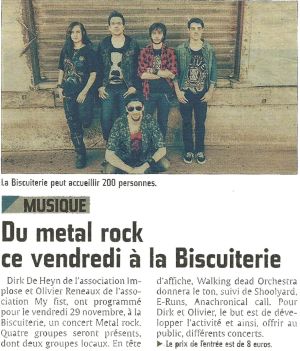 Coupure de presse — L'Union, Novembre 2014 : Walking Dead Orchestra, métal, scène locale