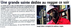 Coupure de presse — L'Union, Avril 2015 : Joseph Cotton, Castel Live, reggae, concert