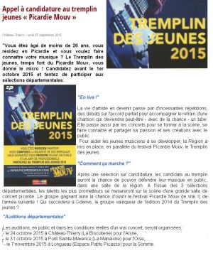Coupure de presse — Vu du Château, Septembre 2015 : Picardie Mouv, tremplin, festival