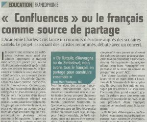 Coupure de presse — L'Union, Novembre 2015 : Académie Charles-Cros, Confluences, éducation artistique, chanson