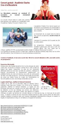 Coupure de presse — Vu du Château, Novembre 2015 : Geneviève Morissette, Académie Charles-Cros, concert, partenariat