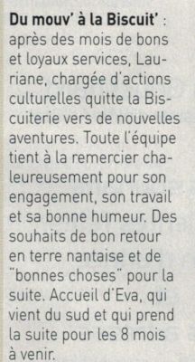 Coupure de presse — Autant en emporte la Marne, Décembre 2015 : Lauriane Ventura, action culturelle, vie associative