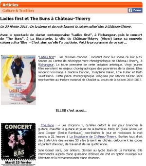 Coupure de presse — TMA Vision, Février 2016 : The Buns, Ladies First, femmes et musique, concert