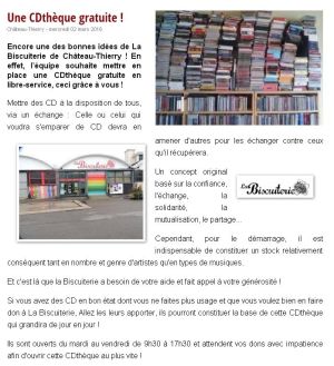 Coupure de presse — Vu du Château, Mars 2016 : cdthèque, solidarité