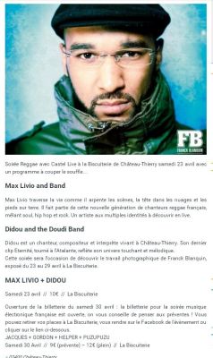 Coupure de presse — Le Pays Briard, Avril 2016 : Max Livio, Didou, reggae, concert