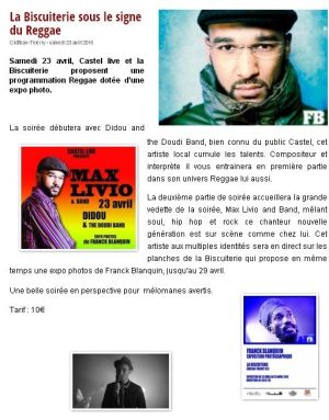Coupure de presse — Vu du Château, Avril 2016 : Max Livio, Franck Blanquin, reggae, exposition