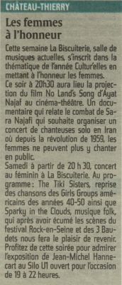 Coupure de presse — L'Union, Mai 2016 : The Tiki Sisters, Sparky in the Clouds, femmes et musique, cinéma