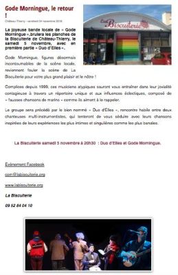 Coupure de presse — Vu du Château, Novembre 2016 : Gode Morningue, Duo d'Elles, concert, scène locale