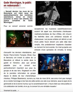 Coupure de presse — Vu du Château, Novembre 2016 : Gode Morningue, Duo d'Elles, concert, scène locale