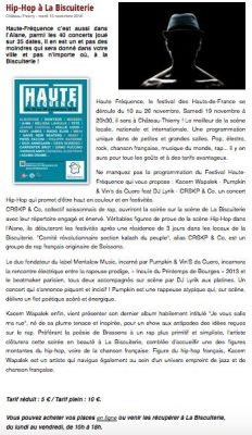 Coupure de presse — Vu du Château, Novembre 2016 : Kacem Wapalek, CRSKP & Co, rap, festival