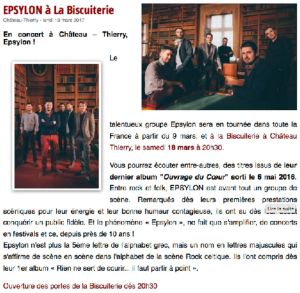 Coupure de presse — Vu du Château, Mars 2017 : Epsylon, concert, rock
