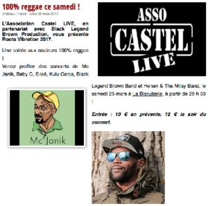 Coupure de presse — Vu du Château, Mars 2017 : Castel Live, Roots Vibration, reggae, concert
