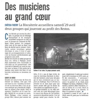 Coupure de presse — L'Union, Avril 2017 : Berlok, Karbone 14, solidarité, concert