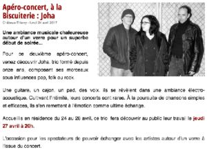 Coupure de presse — Vu du Château, Avril 2017 : Joha, apéro-concert, résidence
