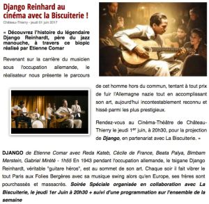 Coupure de presse — Vu du Château, Juin 2017 : Django Reinhardt, cinéma, jazz, partenariat