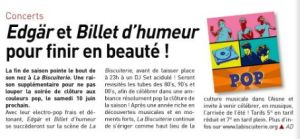 Coupure de presse — Autant en emporte la Marne, Juin 2017 : Edgär, Billet d'Humeur, concert, pop
