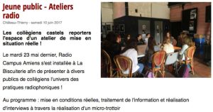 Coupure de presse — Vu du Château, Juin 2017 : Radio Campus Amiens, éducation artistique, jeune public
