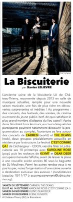 Coupure de presse — Illico!, Septembre 2017 : The Deans, Carmen, programmation, résidence