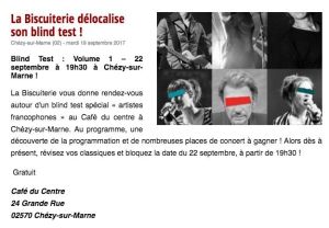 Coupure de presse — Vu du Château, Septembre 2017 : Chézy-sur-Marne, blind test, hors les murs