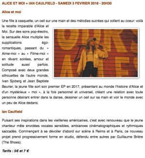 Coupure de presse — Vu du Château, Janvier 2018 : Alice et Moi, Ian Caulfield, concert, pop