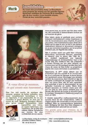 Coupure de presse — Hé Mag', Mars 2018 : Maria Anna Mozart, chronique, femmes et musique