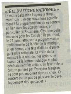 Coupure de presse — L'Union, Avril 2018 : Sébastien Eugène, fête de la musique, politique culturelle