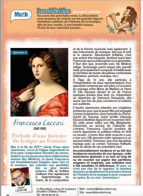 Coupure de presse — Hé Mag', Mai 2018 : Francesca Caccini, chronique, femmes et musique