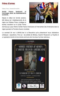 Coupure de presse — Vu du Château, Mai 2018 : Frères d'armes, éducation artistique, patrimoine