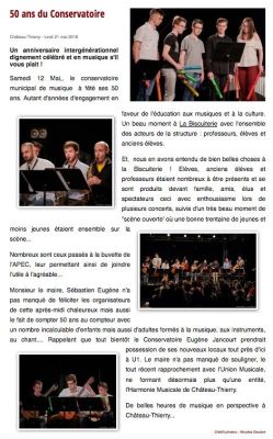 Coupure de presse — Vu du Château, Mai 2018 : Conservatoire de Château-Thierry, concert, scène ouverte, éducation artistique