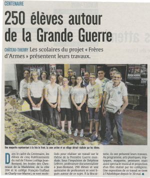 Coupure de presse — L'Union, Juin 2018 : Frères d'armes, éducation artistique, patrimoine