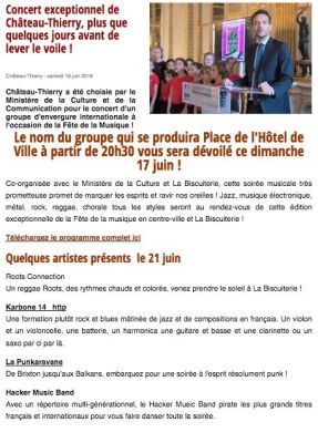 Coupure de presse — Vu du Château, Juin 2018 : Karbone 14, La Punkaravane, fête de la musique, politique culturelle