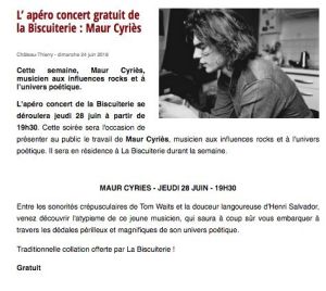 Coupure de presse — Vu du Château, Juin 2018 : Maur Cyriès, apéro-concert, résidence
