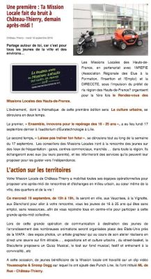 Coupure de presse — Vu du Château, Septembre 2018 : Mission locale, action culturelle, hors les murs