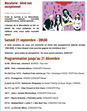 Coupure de presse — Vu du Château, Septembre 2018 : Volo, blind test, programmation