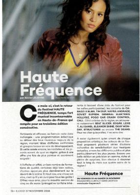 Coupure de presse — Illico!, Novembre 2018 : Haute Fréquence, Mayra Andrade, festival
