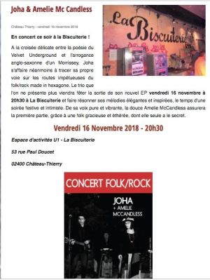 Coupure de presse — Vu du Château, Novembre 2018 : Joha, Amélie McCandless, concert, rock