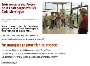 Coupure de presse — Vu du Château, Mars 2019 : Gode Morningue, Tribal Veda, concert, hors les murs