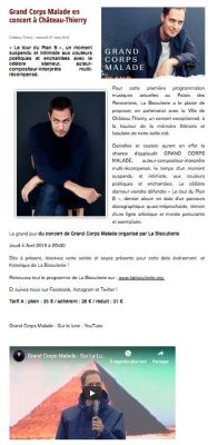 Coupure de presse — Vu du Château, Mars 2019 : Grand Corps Malade, Palais des Rencontres, concert
