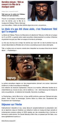 Coupure de presse — Vu du Château, Mai 2019 : Tété, Déjeuner sur l'Herbe, fête de la musique