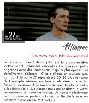 Coupure de presse — Sortir à Château-Thierry, Septembre 2019 : Miossec, Amélie McCandless, Palais des Rencontres, rock