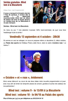 Coupure de presse — Vu du Château, Septembre 2019 : Octobre rose, blind test, métal