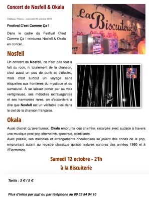 Coupure de presse — Vu du Château, Octobre 2019 : Nosfell, Okala, festival, concert