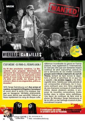 Coupure de presse — Hé Mag', Novembre 2019 : Vieilles Canailles, Serge Gainsbourg, scène locale, reggae