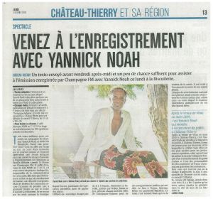 Coupure de presse — L'Union, Février 2020 : Yannick Noah, Champagne FM, enregistrement, partenariat