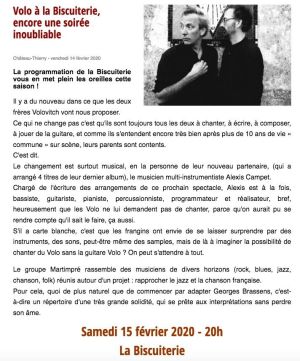 Coupure de presse — Vu du Château, Février 2020 : Volo, Martimpré, concert, chanson