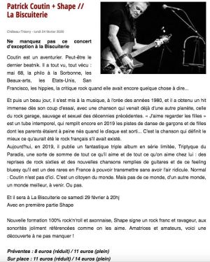 Coupure de presse — Vu du Château, Février 2020 : Patrick Coutin, Shape, concert, rock
