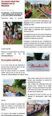 Coupure de presse — Vu du Château, Juillet 2020 : La 6e heure du jour, Patrimoine Vivant, concert chez l'habitant, Brasles