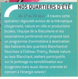 Coupure de presse — Journal de la CARCT, Septembre 2020 : Nos Quartiers d'Été, action culturelle, hors les murs