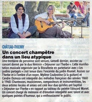 Coupure de presse — L'Union, Septembre 2020 : Déjeuner sur l'Herbe, hors les murs, chanson